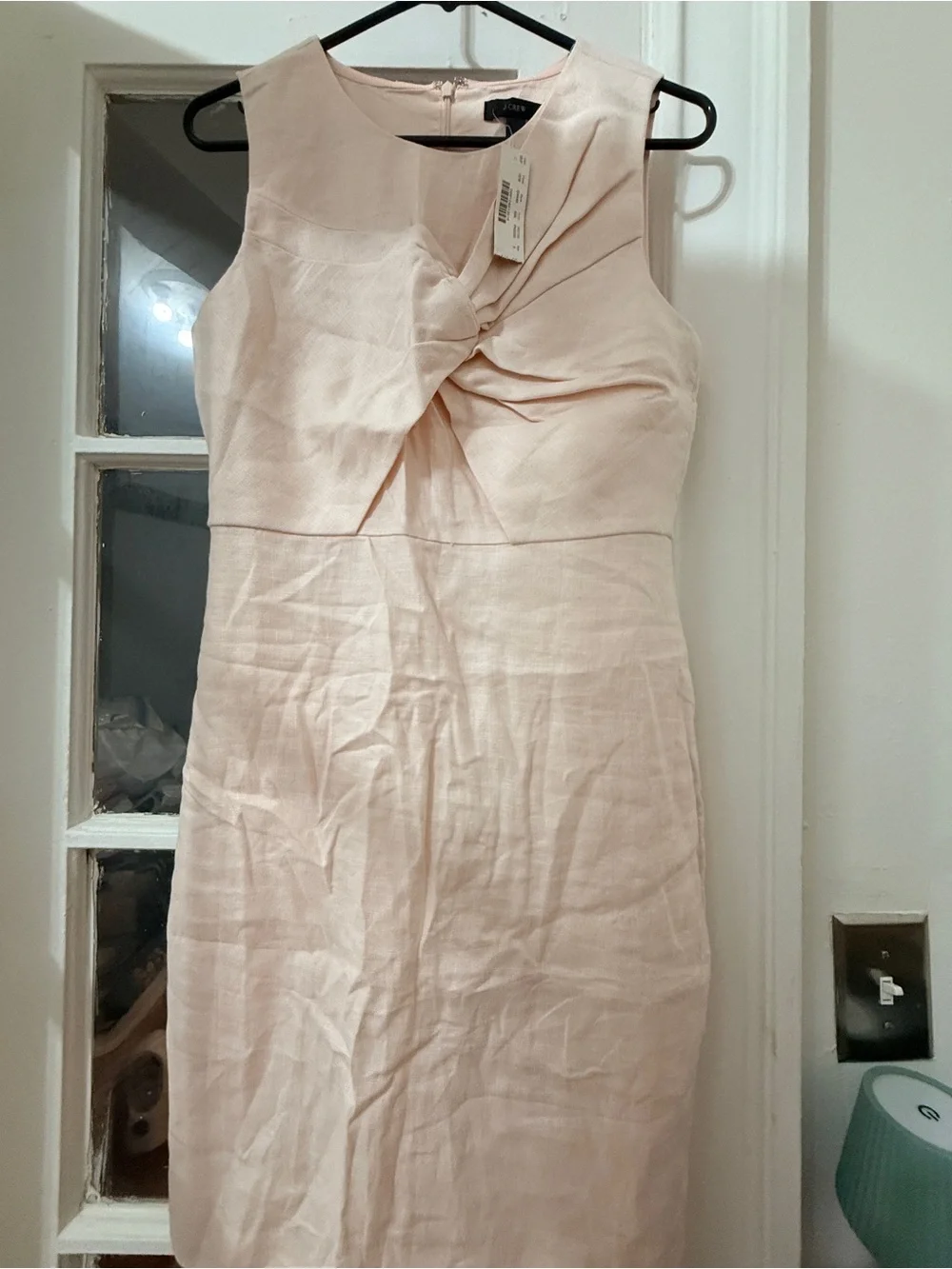 J. Crew Pale Blush Knot-Front Asymmetrical Sheath Dress